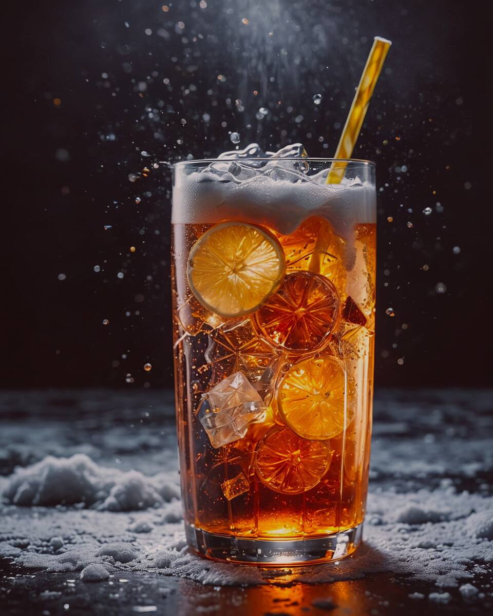 Iced drink with lemon slices